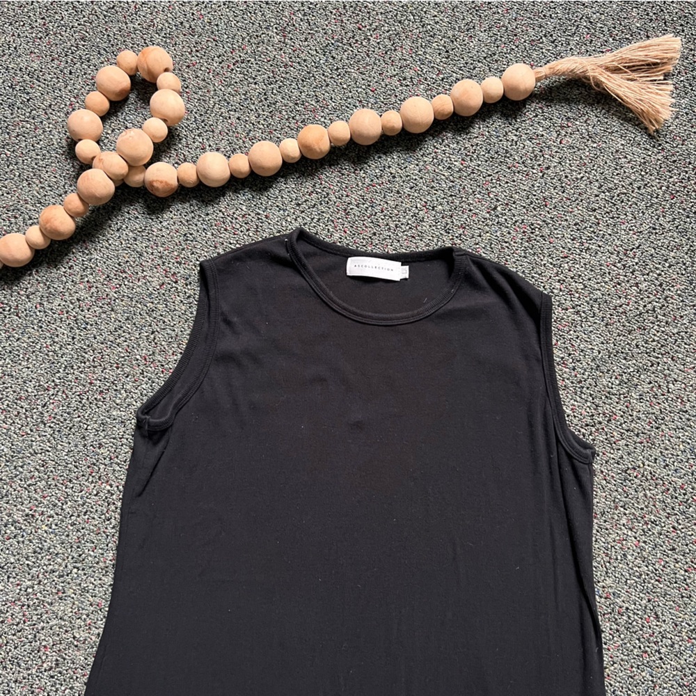 Modest Black Ribbed Stretchy Sleeveless Layering Round High Neck Maxi Midi Dress - Picture 5 of 16